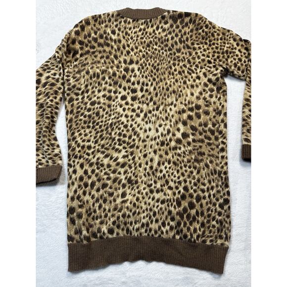 J.McLaughlin Cashmere Leopard Print Cardigan XS Brown Tan Animal Pattern - Picture 6 of 12